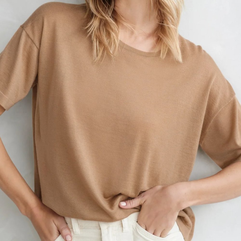 Jenni Kayne Cashmere Tshirt in Toast New Elevated Basic Neutral Quiet Luxury XXL